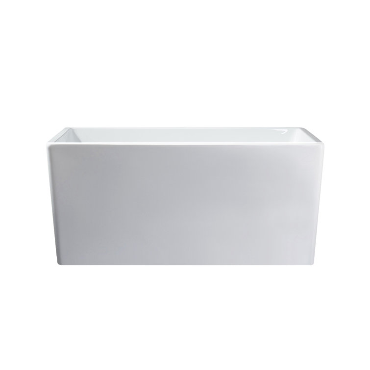 White Acrylic Rectangular Freestanding Soaking Bathtub, 44"