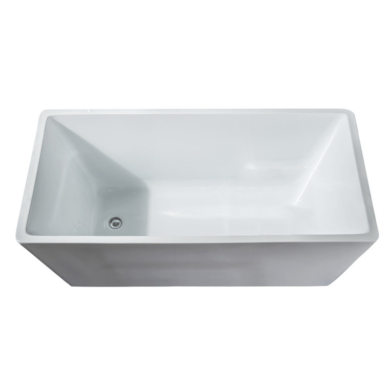 White Acrylic Rectangular Freestanding Soaking Bathtub, 44"