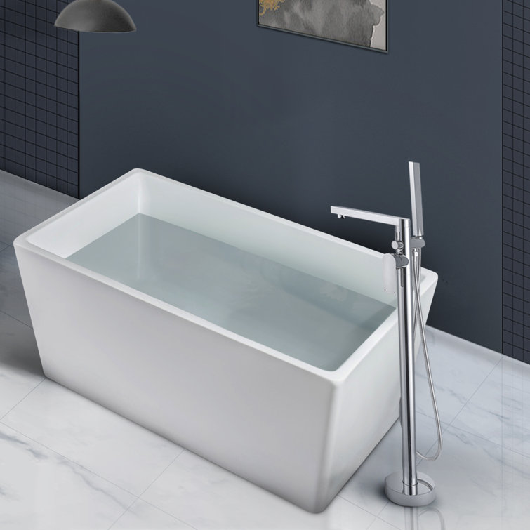 White Acrylic Rectangular Freestanding Soaking Bathtub, 44"