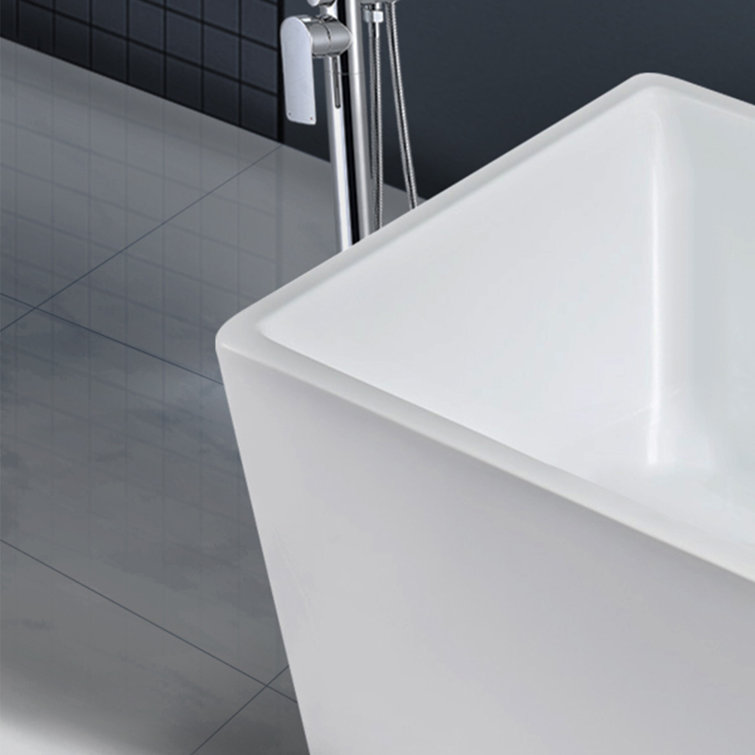 White Acrylic Rectangular Freestanding Soaking Bathtub, 44"