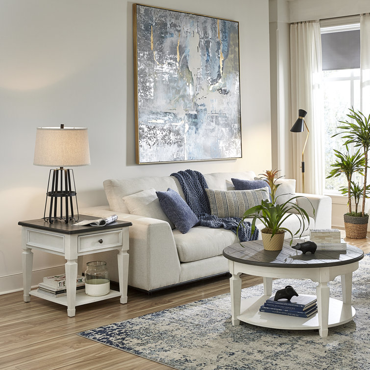 White and Charcoal 3-Piece Solid Wood Living Room Table Set