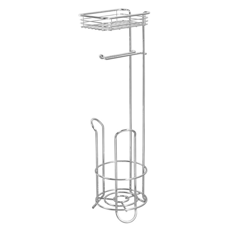 Chrome Free Standing Toilet Paper Holder with Shelf