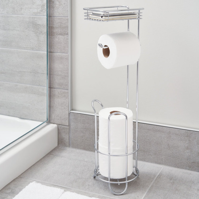Chrome Free Standing Toilet Paper Holder with Shelf