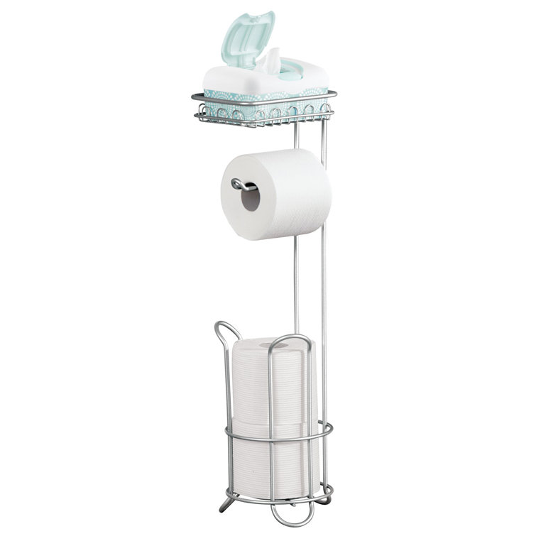 Chrome Free Standing Toilet Paper Holder with Shelf