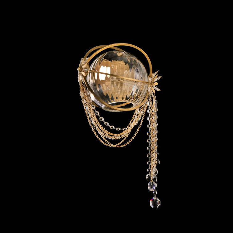 Gold and Crystal LED Flush Mounted Wall Sconce