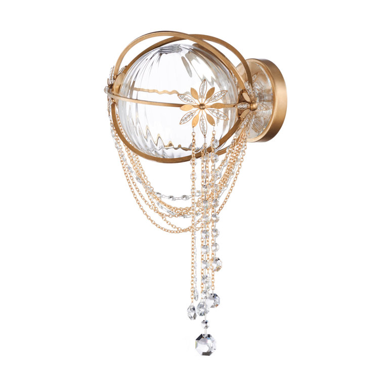Gold and Crystal LED Flush Mounted Wall Sconce