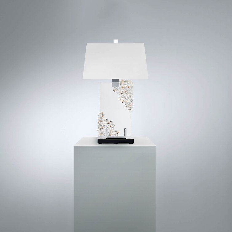 Aurora 29" White and Chrome Crystal Table Lamp