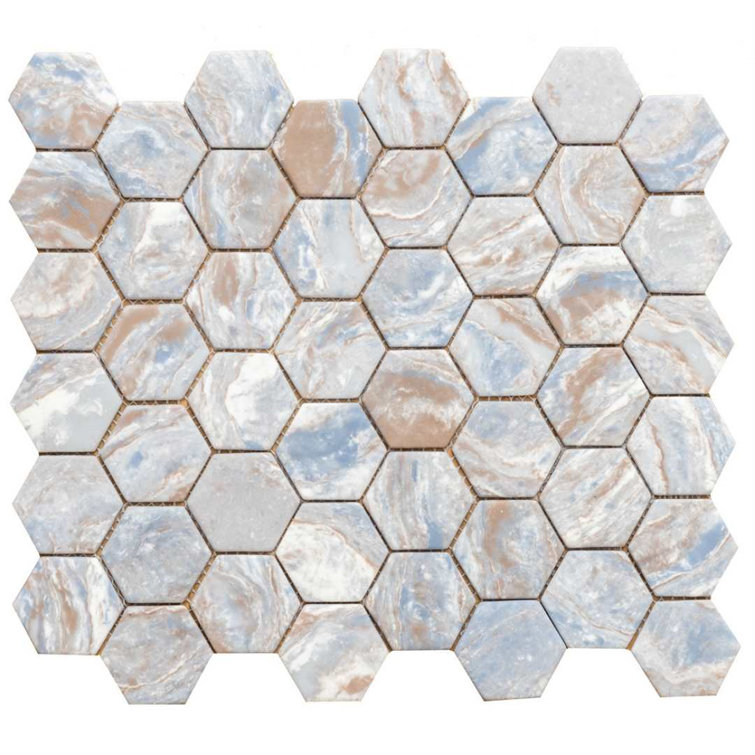 Ocean Honeycomb Recycled Glass Mosaic Wall Tile 12.6" x 15"