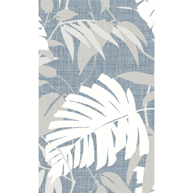Ocean Swell Blue and White Palm Leaves Non-Pasted Wallpaper