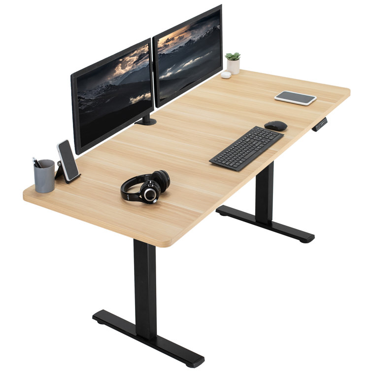 71" Light Wood and Black Adjustable Standing Desk with Electric Height Adjustment