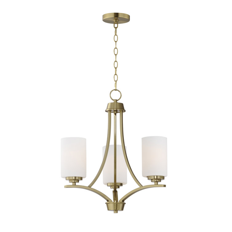 Satin Brass Mini Chandelier with Opal White Glass Shades