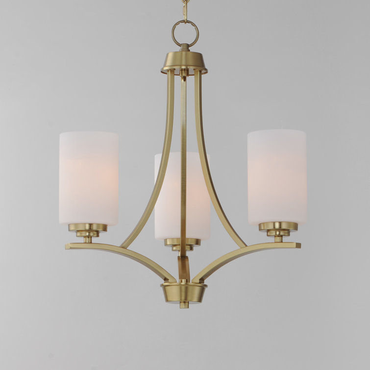 Satin Brass Mini Chandelier with Opal White Glass Shades