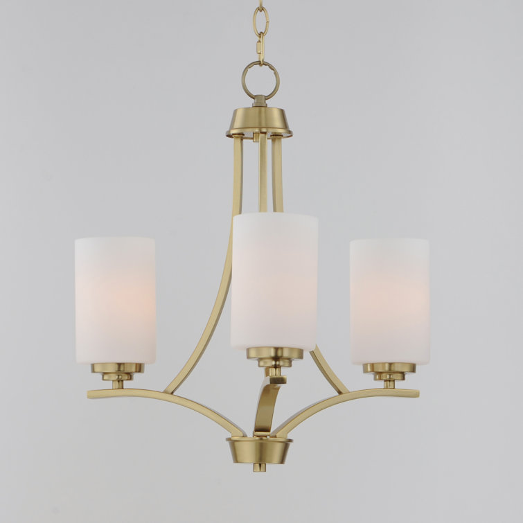 Satin Brass Mini Chandelier with Opal White Glass Shades