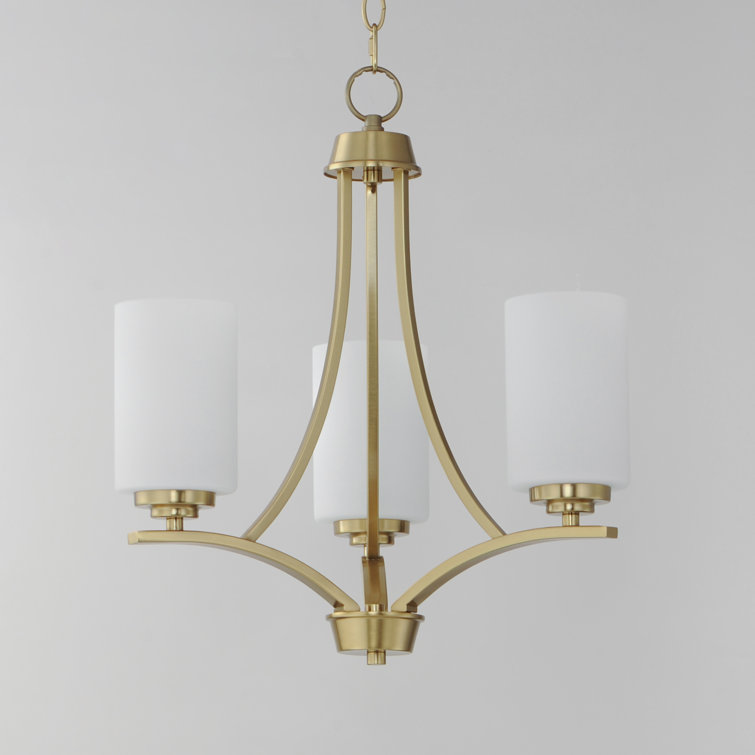 Satin Brass Mini Chandelier with Opal White Glass Shades