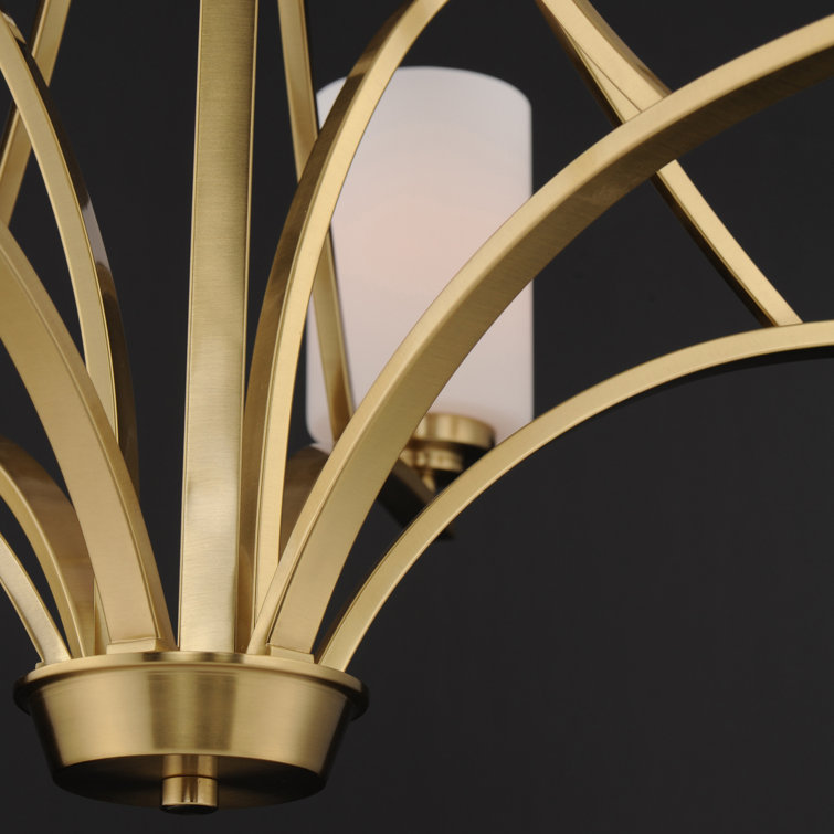 Satin Brass 9-Light Chandelier with Opal White Glass Shades