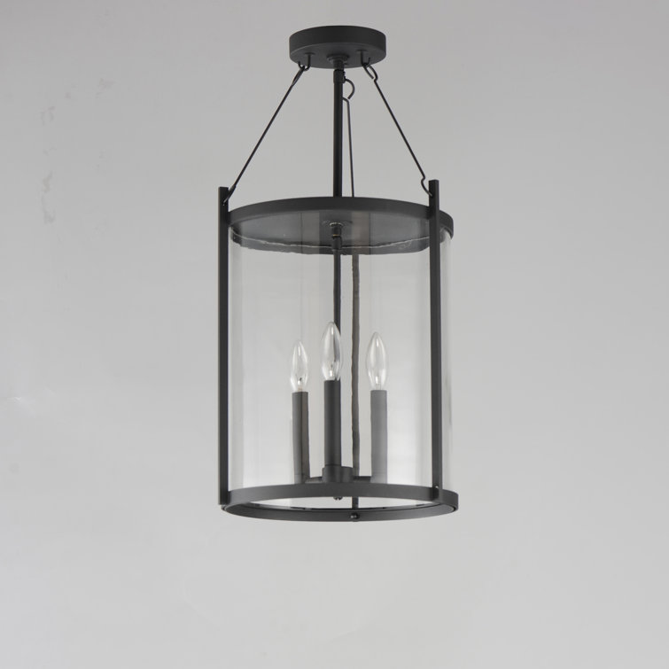 Matte Black Aluminum 3-Light Outdoor Pendant with Clear Glass Shade