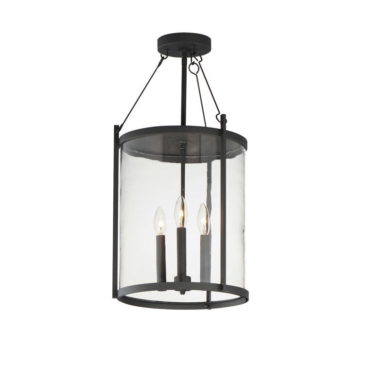 Matte Black Aluminum 3-Light Outdoor Pendant with Clear Glass Shade