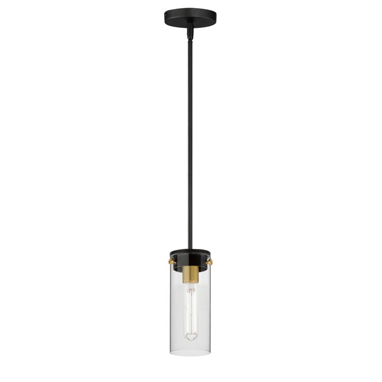 Black and Satin Brass Mini Pendant Light with Clear Glass Shade