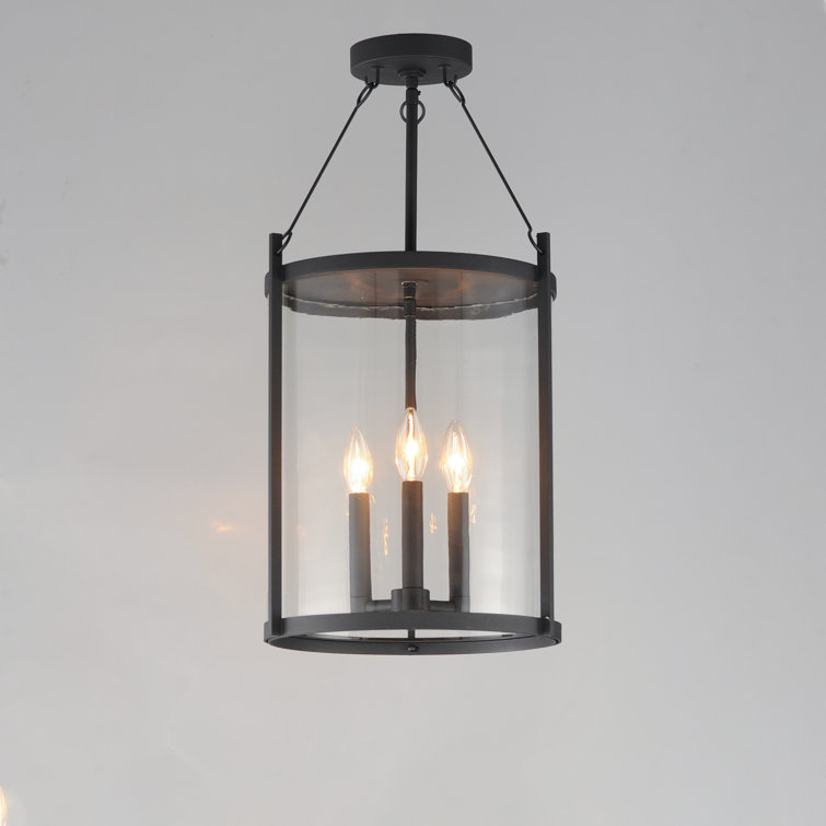 Matte Black Aluminum 3-Light Outdoor Pendant with Clear Glass Shade