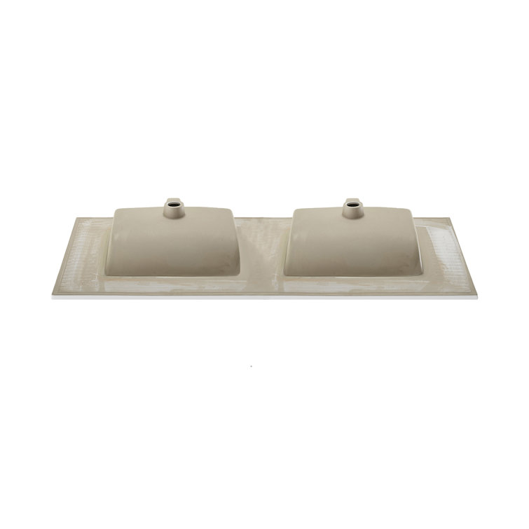 White Ceramic Double Vanity Top Bathroom Sink, 60 Inch