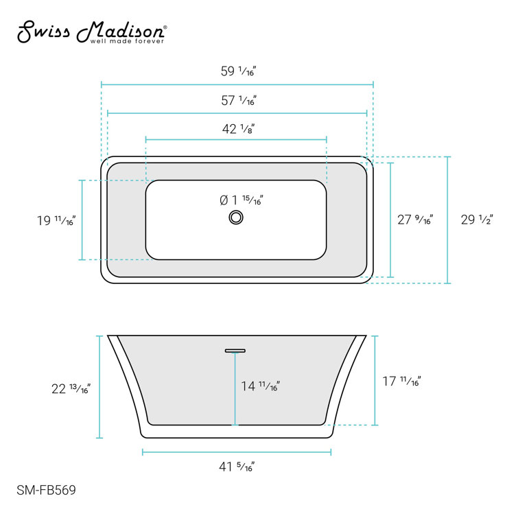 St. Tropez 60" White Acrylic Freestanding Bathtub