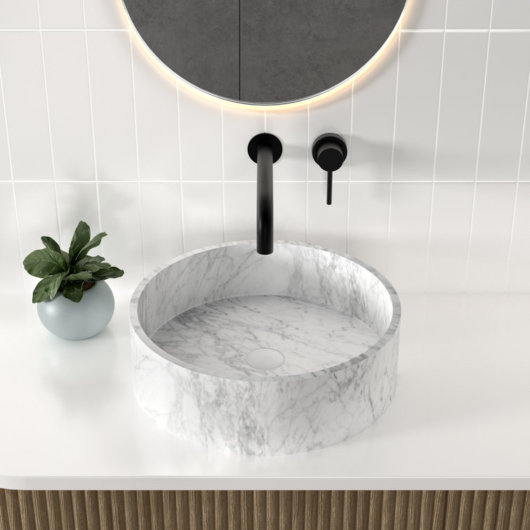 Monaco 17" Round Marbled Grey Ceramic Vessel Sink