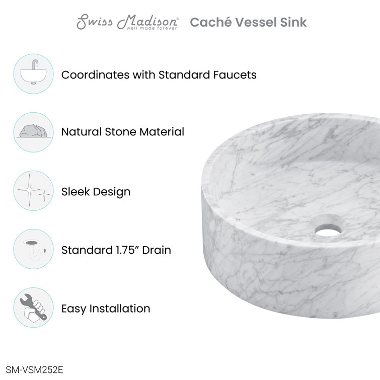 Monaco 17" Round Marbled Grey Ceramic Vessel Sink