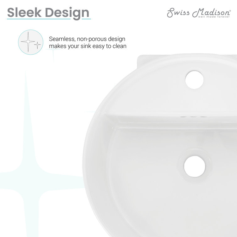 Monaco White Ceramic Round Wall-Mount Bathroom Sink