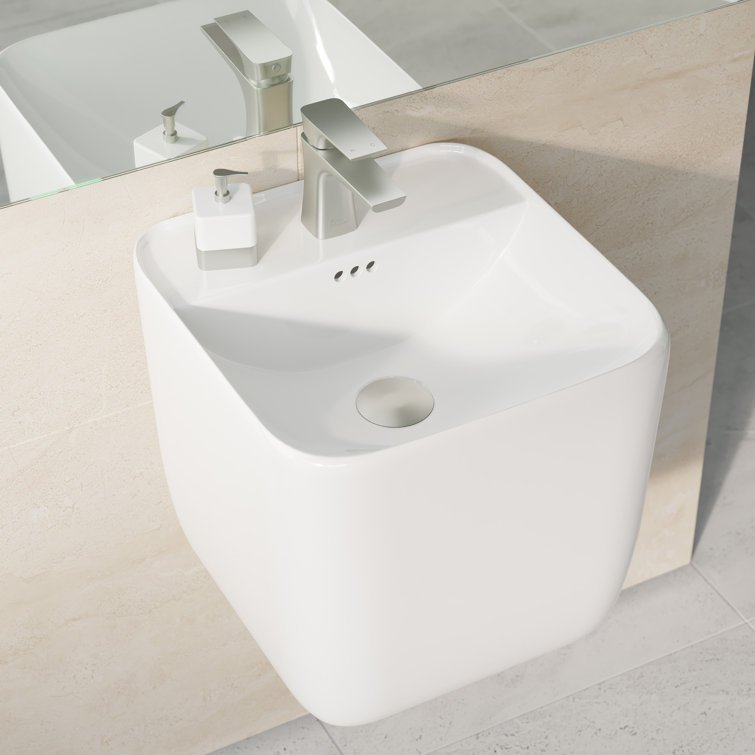 Carre 18" White Ceramic Wall-Mount Bathroom Sink