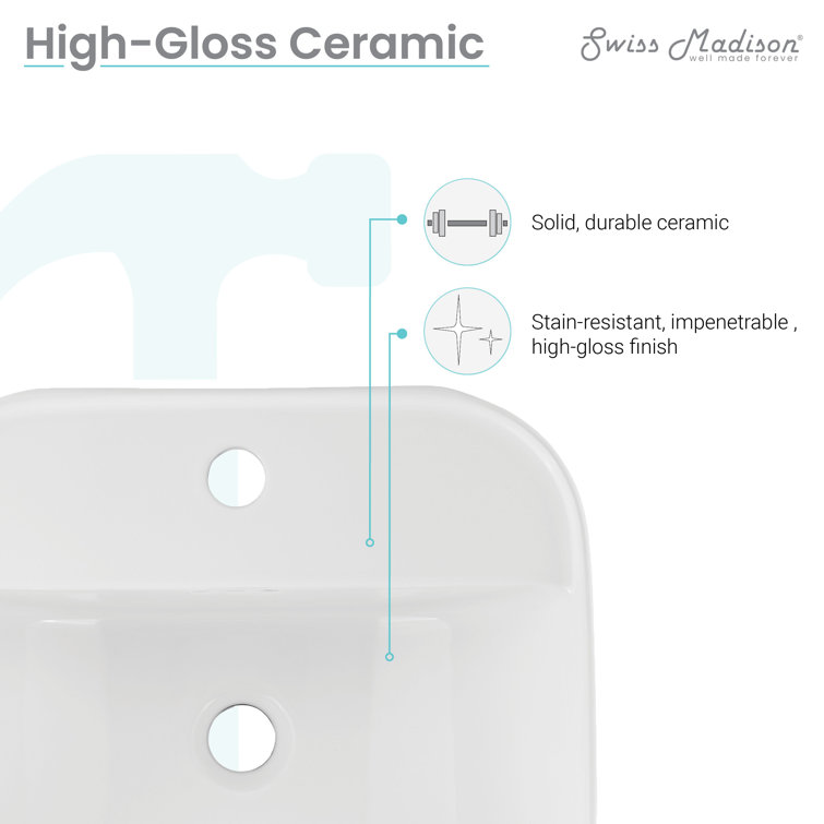 Carre 18" White Ceramic Wall-Mount Bathroom Sink