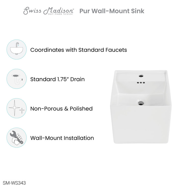 Pur 16.5" Glossy White Ceramic Wall-Mount Vessel Sink