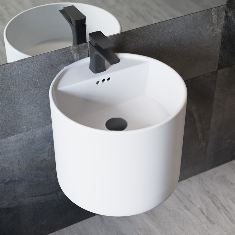 Monaco White Ceramic Round Wall-Mount Bathroom Sink