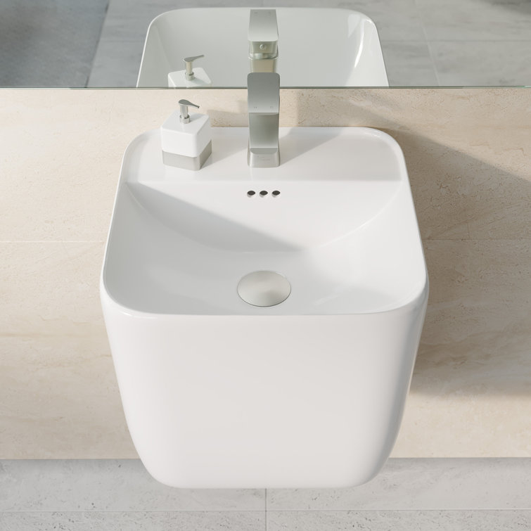 Carre 18" White Ceramic Wall-Mount Bathroom Sink