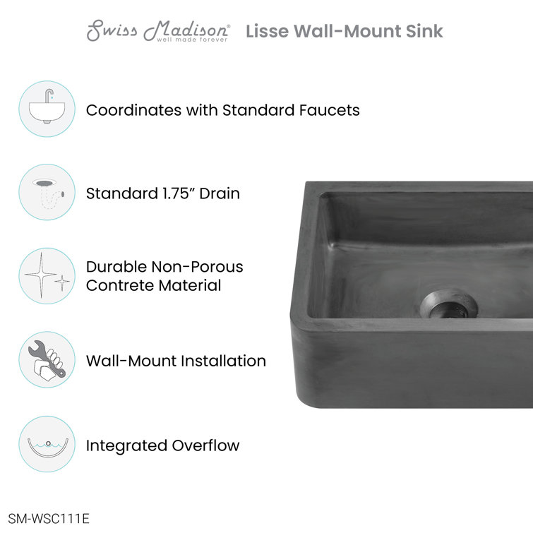 Lisse 17.5" Dark Grey Ceramic Wall-Mount Vessel Sink