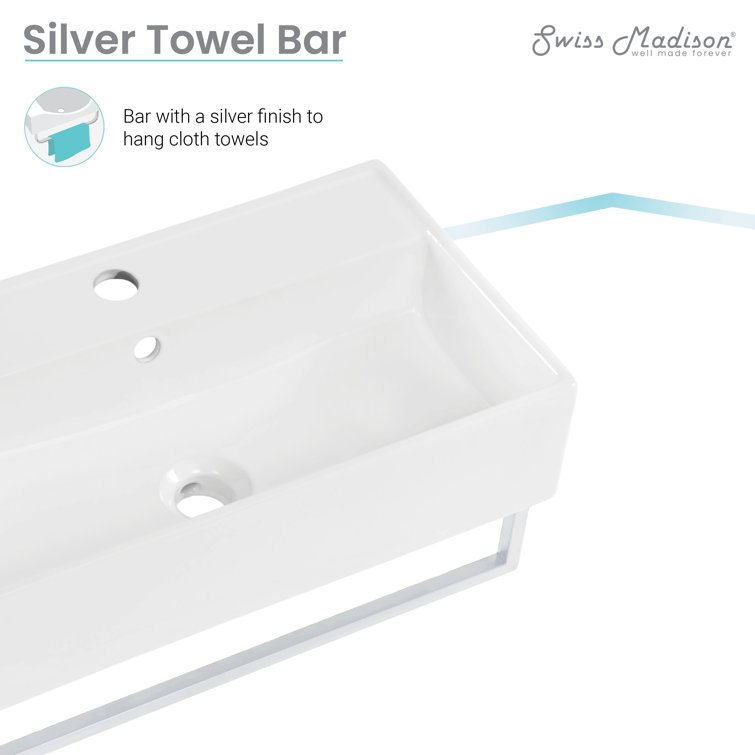 Claire 22" White Ceramic Wall-Mount Vessel Sink with Chrome Towel Bar