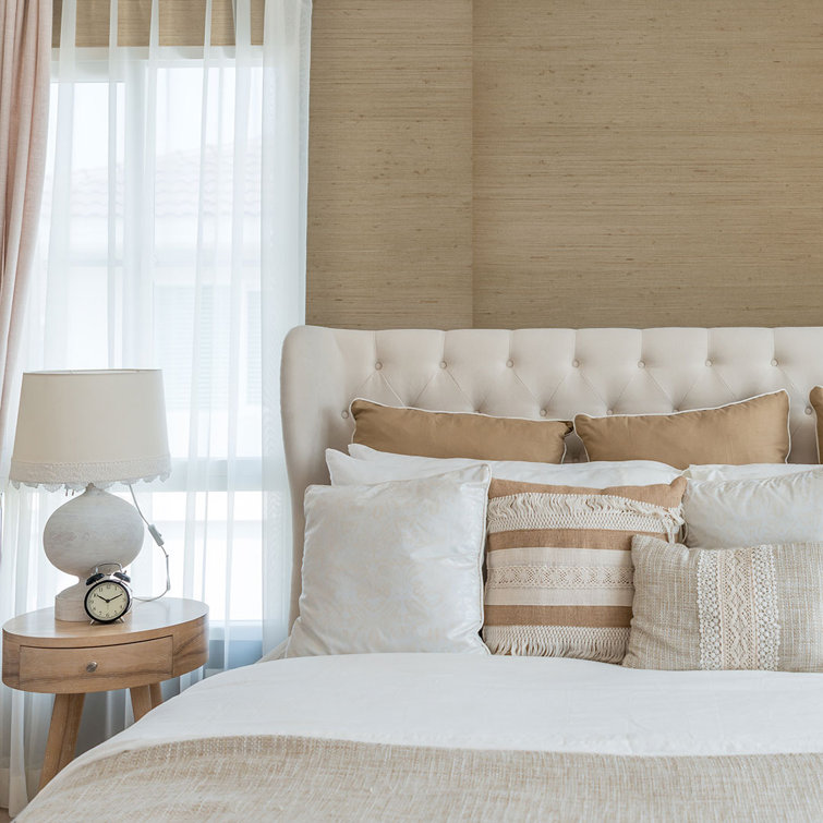 Beige Knotted Grasscloth Non-Pasted Textured Wallpaper Roll