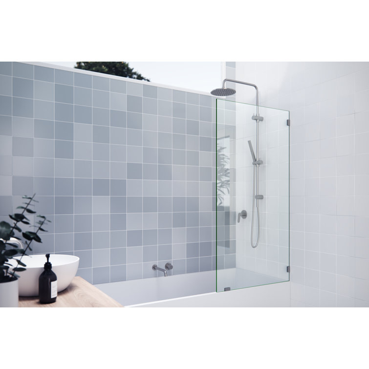 Brushed Nickel Frameless Glass Shower Bath Panel, 30" x 58.25"