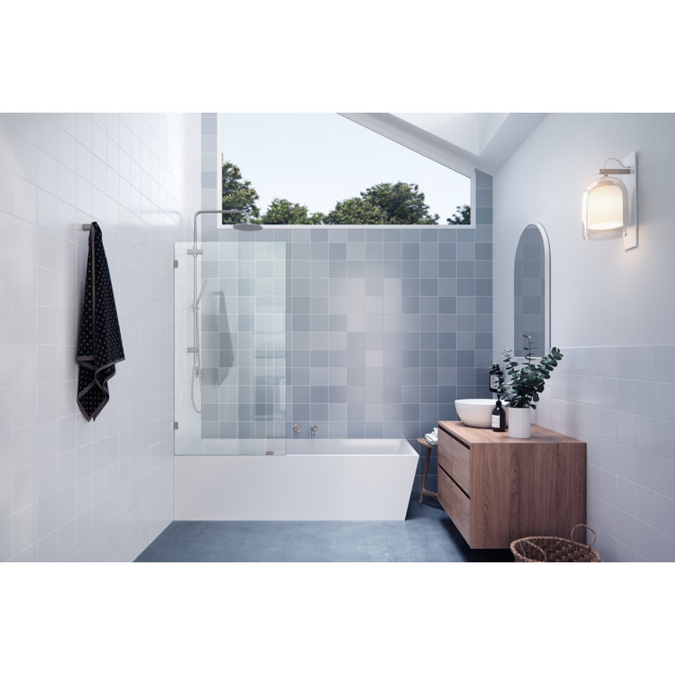 Brushed Nickel Frameless Glass Shower Bath Panel, 30" x 58.25"