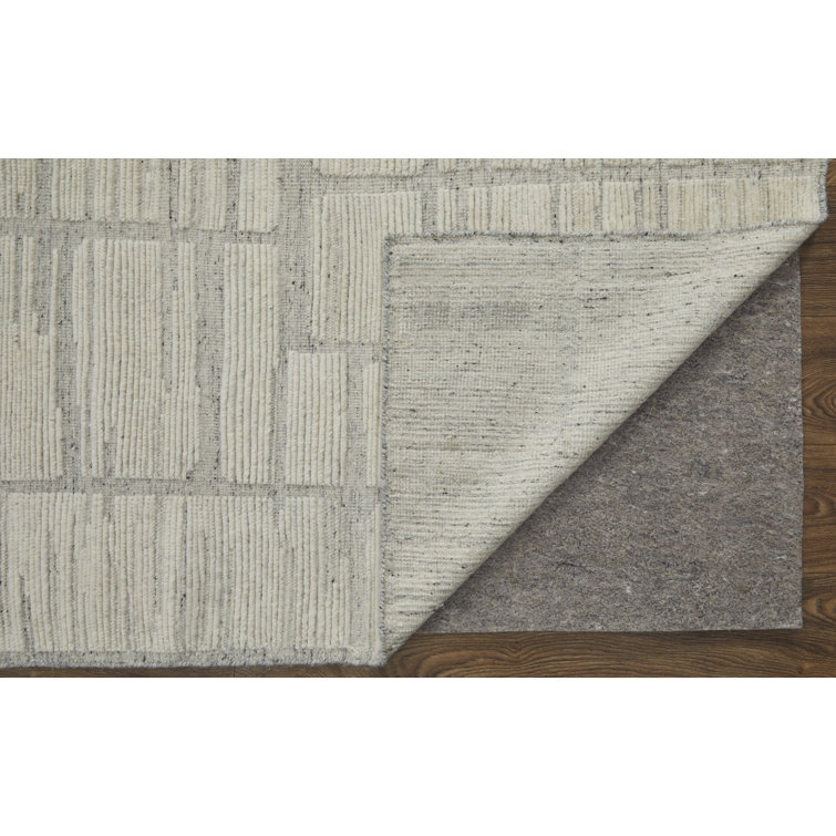 Hand-Knotted Ivory Wool Geometric Area Rug, 2' x 8'
