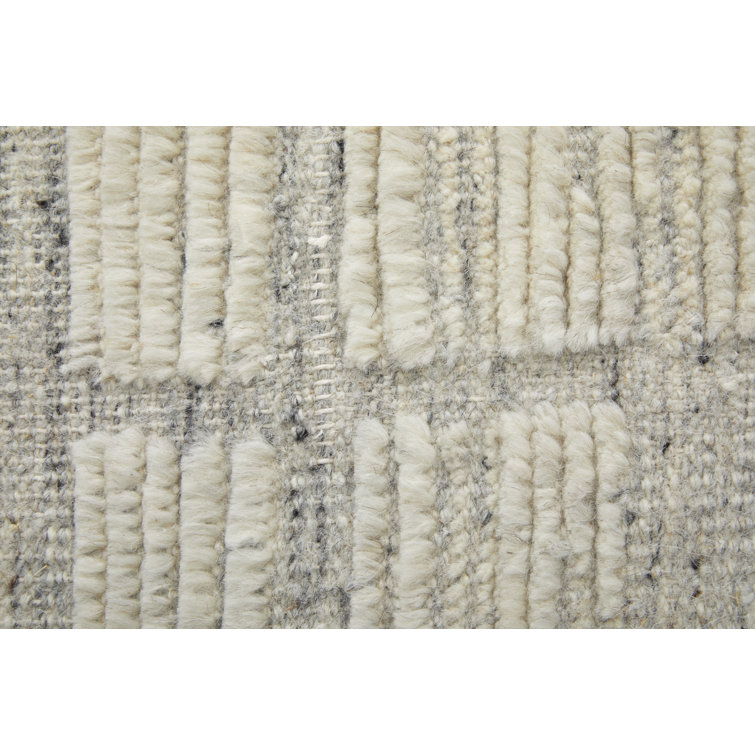 Hand-Knotted Ivory Wool Geometric Area Rug, 2' x 8'