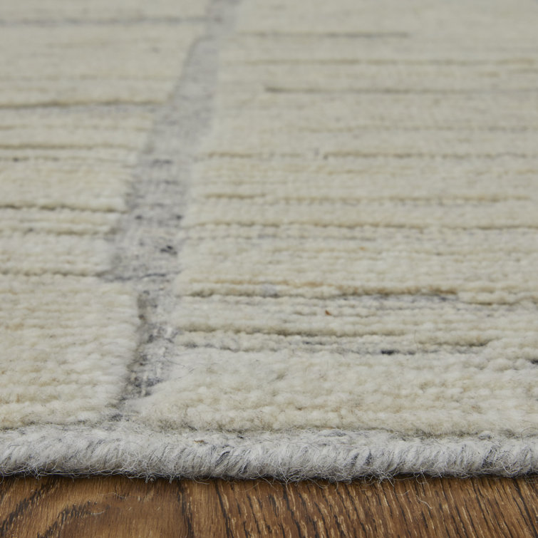 Hand-Knotted Ivory Wool Geometric Area Rug, 2' x 8'