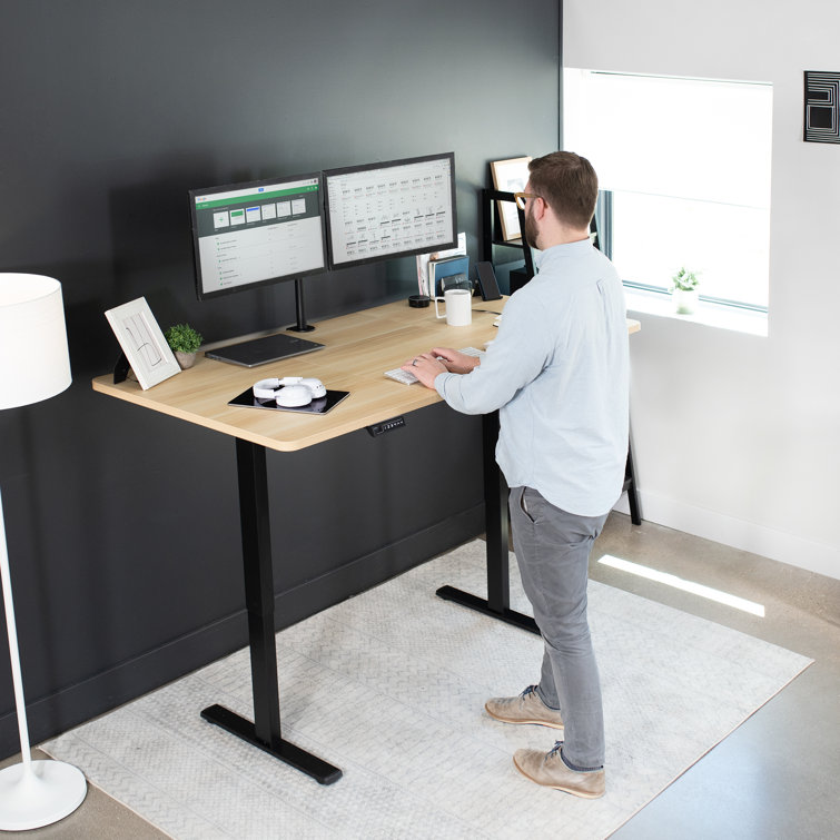 Light Wood and Black Adjustable Height Standing Desk