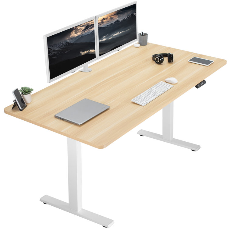 Light Wood & White Electric Adjustable Standing Desk 71"