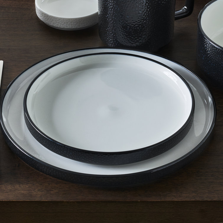 Black and White Porcelain 12-Piece Dinnerware Set, Service for 4