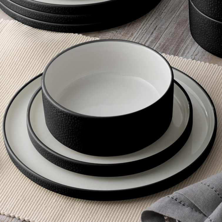 Black and White Porcelain 12-Piece Dinnerware Set, Service for 4