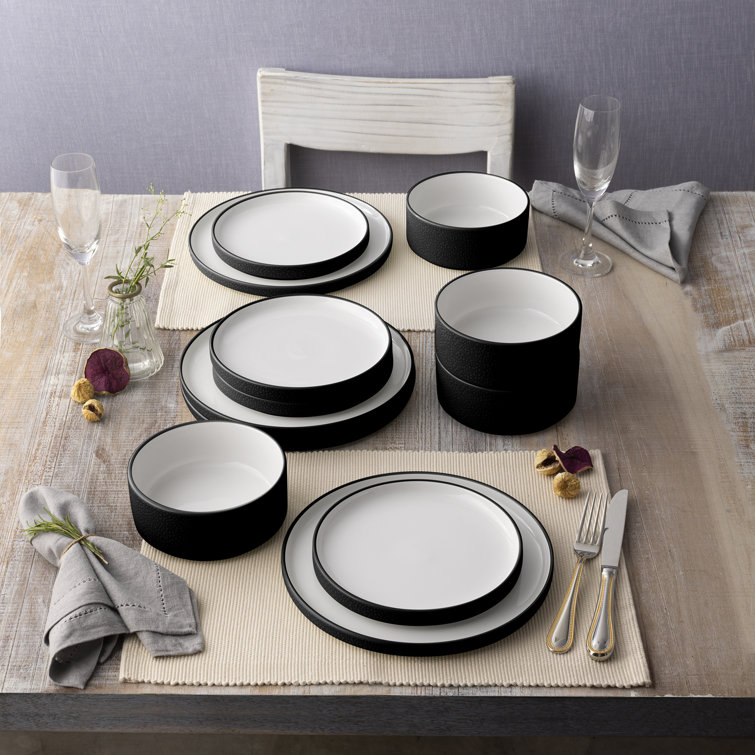 Black and White Porcelain 12-Piece Dinnerware Set, Service for 4