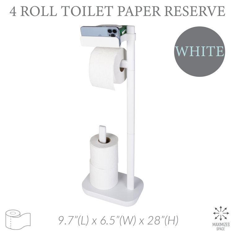 White Freestanding 3-in-1 Toilet Paper Holder with Adjustable Shelf