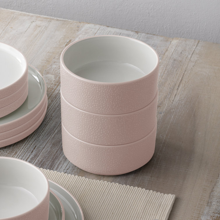 Blush and White Porcelain 12-Piece Textured Dinnerware Set