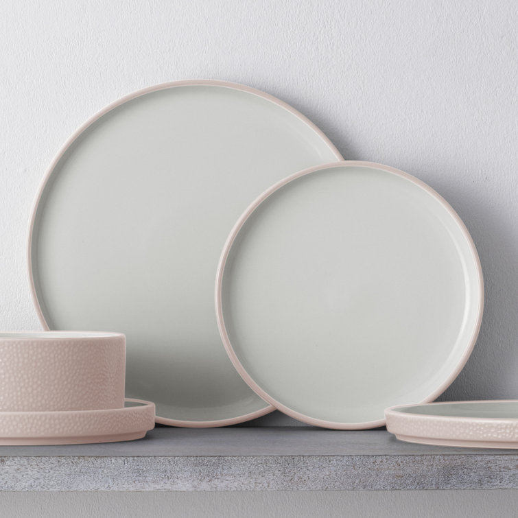 Blush and White Porcelain 12-Piece Textured Dinnerware Set