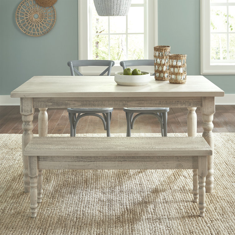 Valerie Off-White Solid Pine Wood Farmhouse Bench